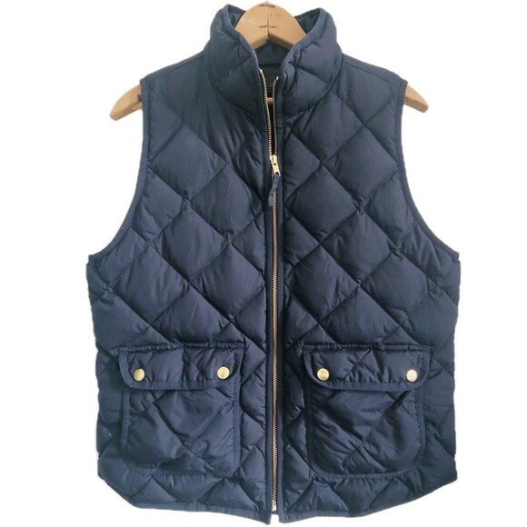 J. Crew Womens Down Filled Quilted Puffer Vest Jacket Size M Navy Blue - Picture 1 of 12